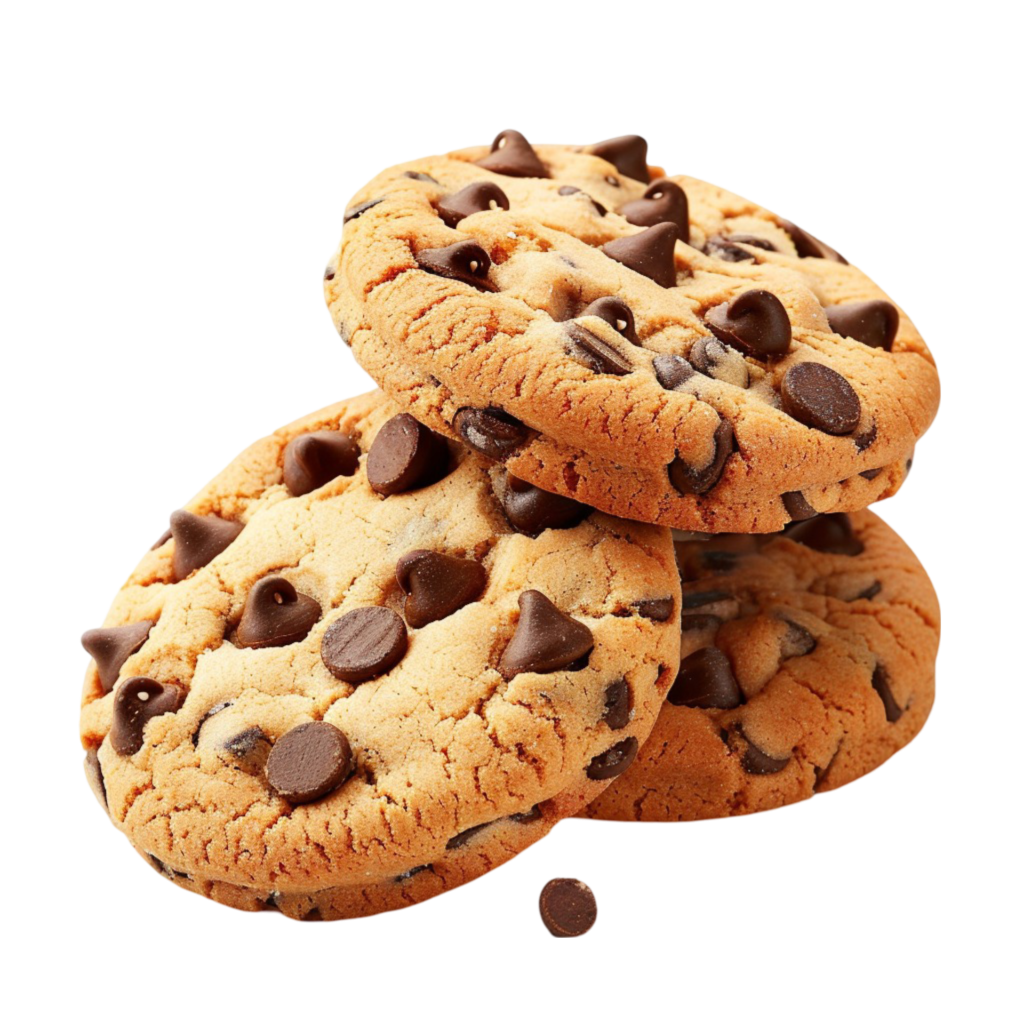 Galleta de vainilla con chips de chocolate en fondo blanco