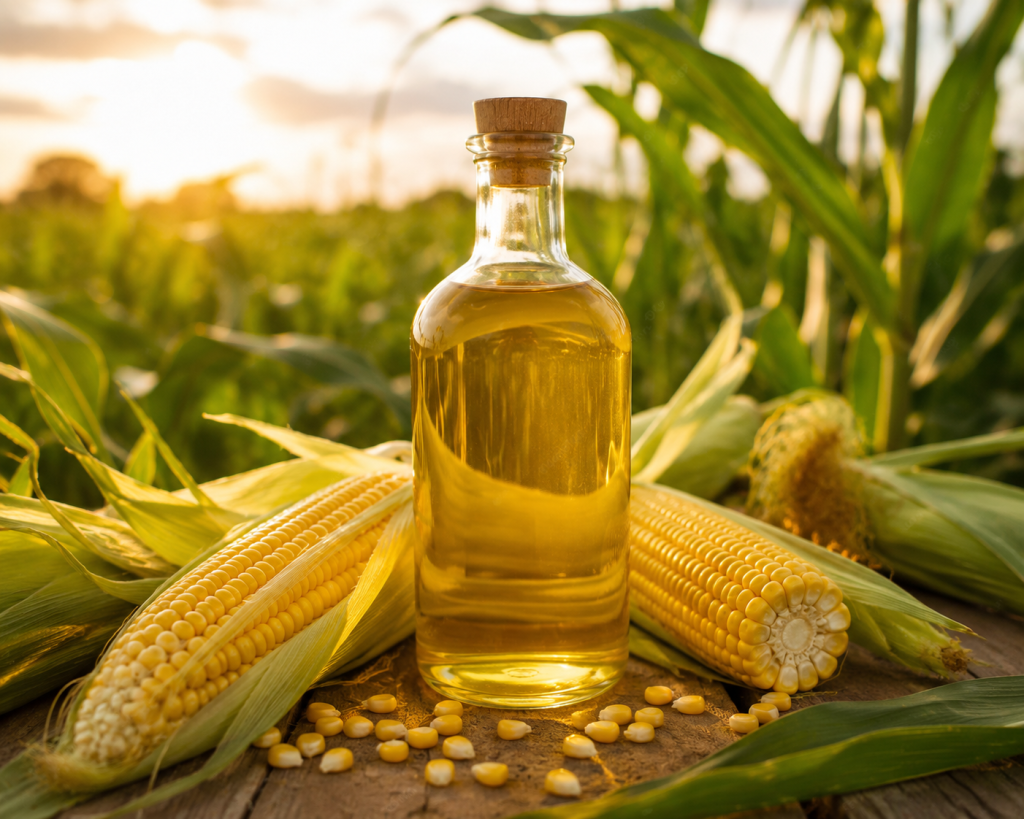 Aceite de maíz en campo dorado